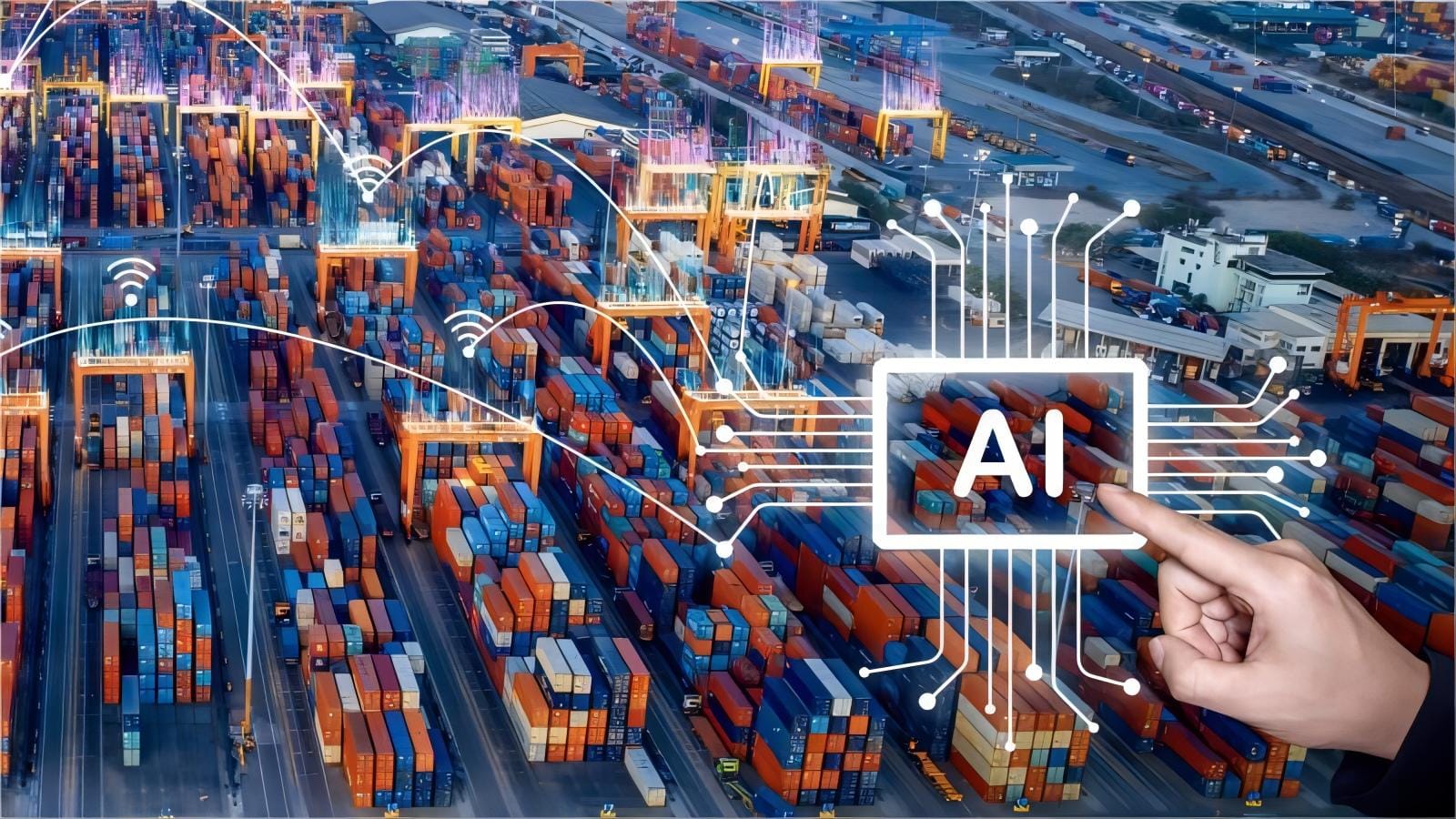 Warehouse workers managing automated logistics systems