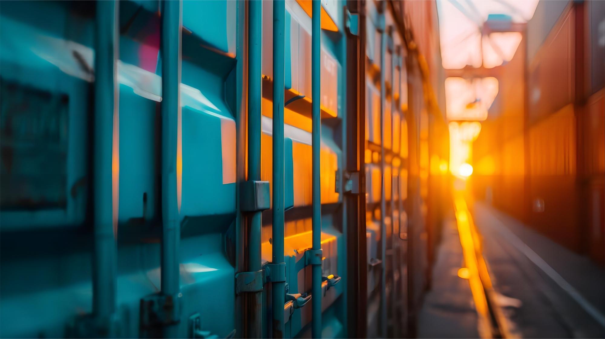 Shipping containers stacked at a major Chinese port ready for export