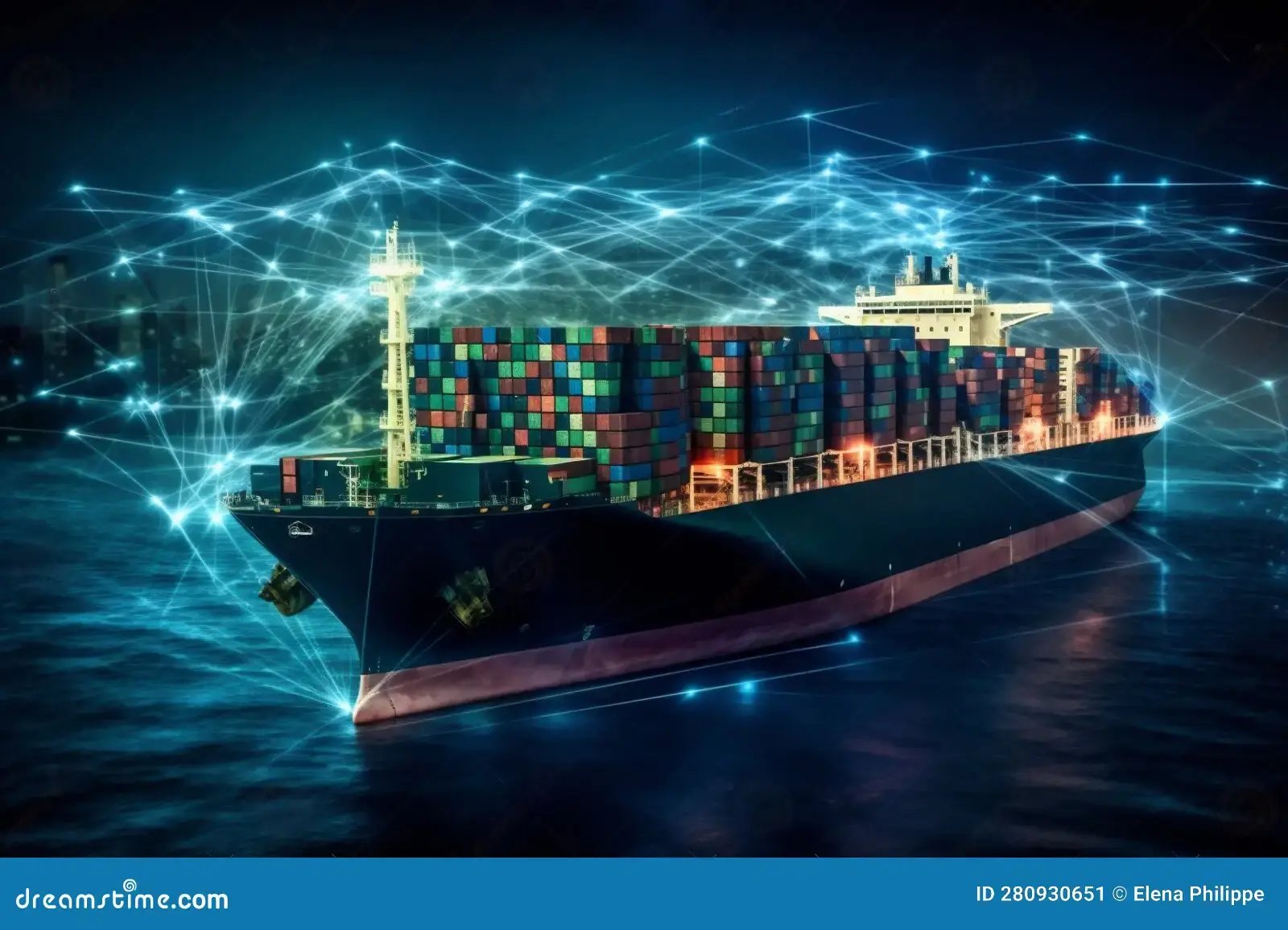 Modern shipping container vessel at sea