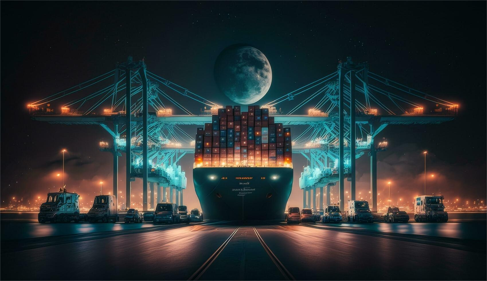 Cargo ship loaded with containers at a port